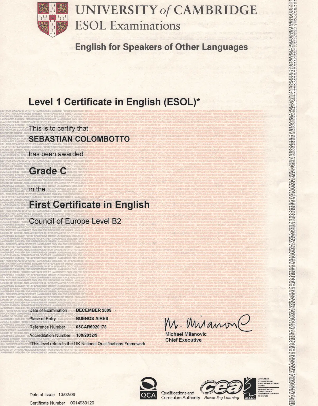 FCE certificate